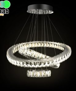 لوستر آویز مدرن کریستالی گرد 20_40_60 استیل